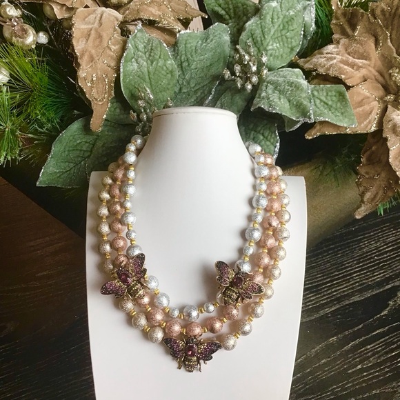 Chic Triple-Strand Necklace with Butterfly Charms - Picture 2 of 8